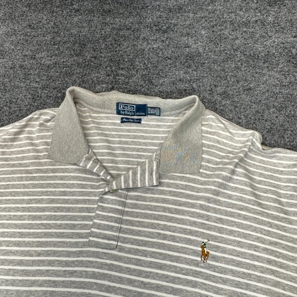 Polo Ralph Lauren Polo Mens 4XB Grey Striped Pima Soft Touch Short Sleeve Preppy